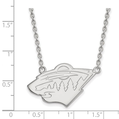 Sterling Silver Rhodium Plated Nhl Logoart Minnesota Wild Large Pendant 18 Inch Necklace