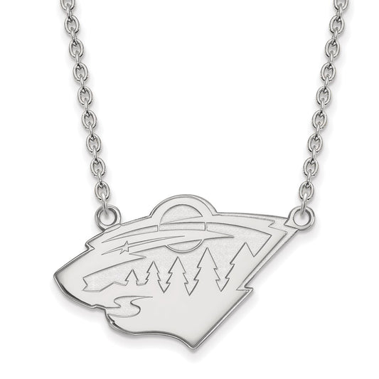 10K White Gold Nhl Logoart Minnesota Wild Large Pendant 18 Inch Necklace