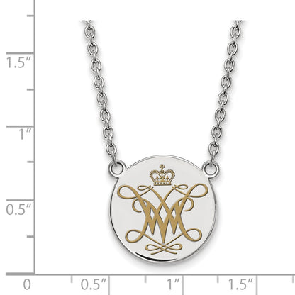 Sterling Silver Rhodium Plated Logoart College Of William And Mary Large Enameled Disc Pendant 18 Inch Necklace