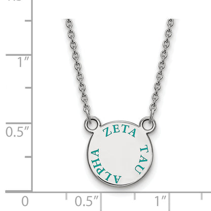 Sterling Silver Rhodium Plated Logoart Zeta Tau Alpha Sorority Text Small Color Enamel Pendant 18 Inch Necklace