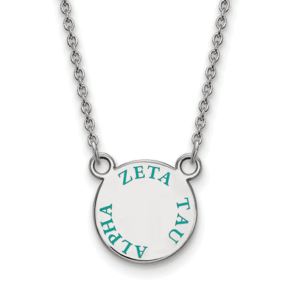 Sterling Silver Rhodium Plated Logoart Zeta Tau Alpha Sorority Text Small Color Enamel Pendant 18 Inch Necklace