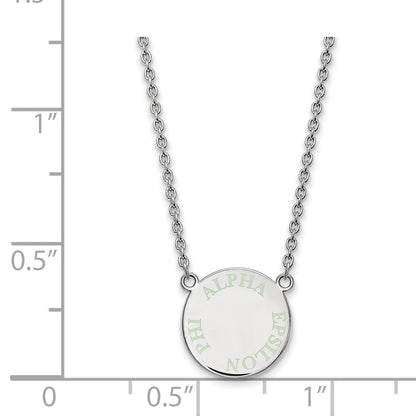 Sterling Silver Rhodium Plated Logoart Alpha Epsilon Phi Sorority Text Small Color Enamel Pendant 18 Inch Necklace