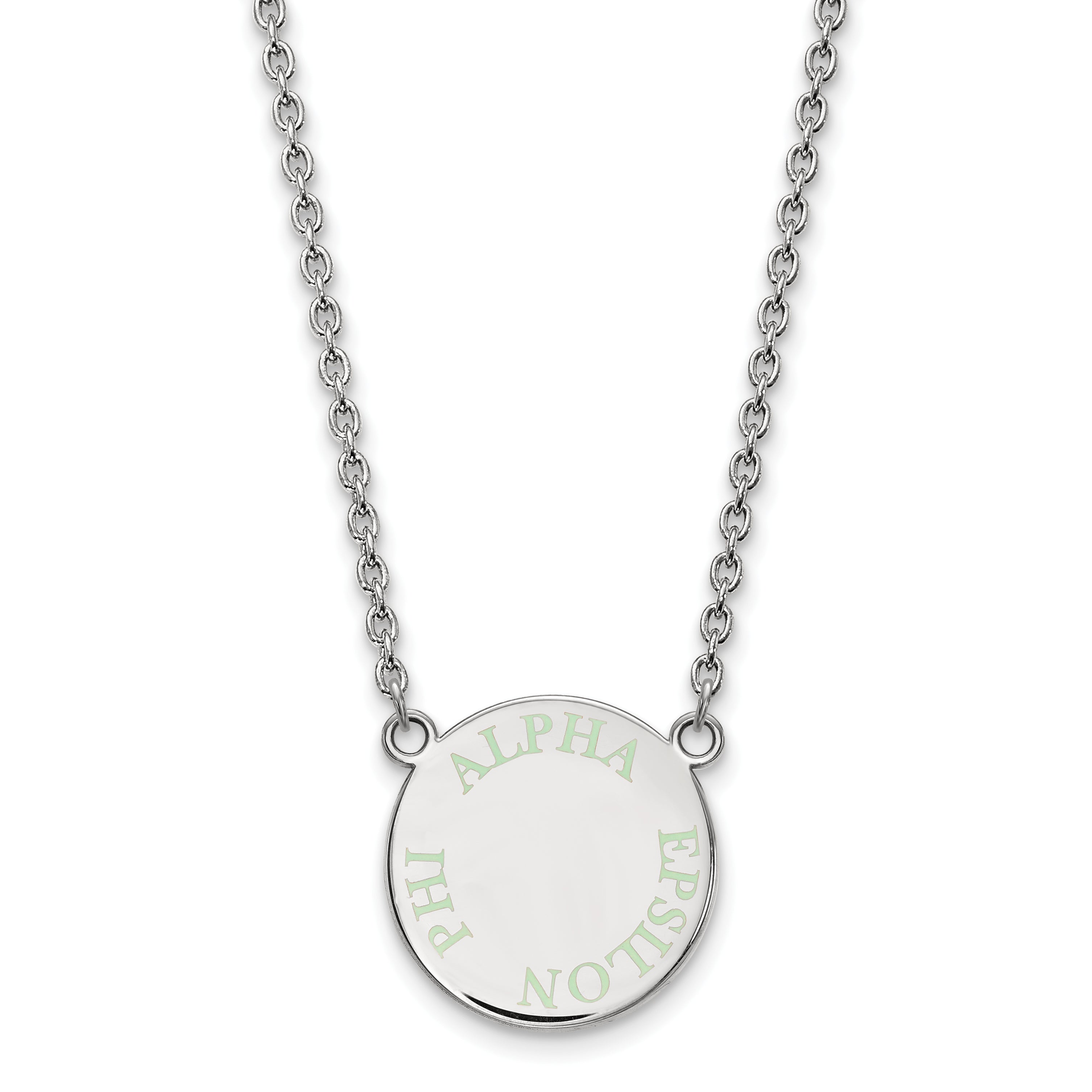 Sterling Silver Rhodium Plated Logoart Alpha Epsilon Phi Sorority Text Small Color Enamel Pendant 18 Inch Necklace