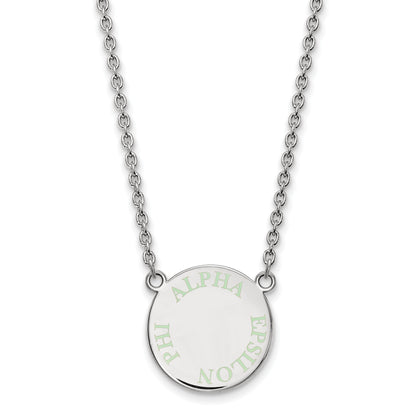 Sterling Silver Rhodium Plated Logoart Alpha Epsilon Phi Sorority Text Small Color Enamel Pendant 18 Inch Necklace