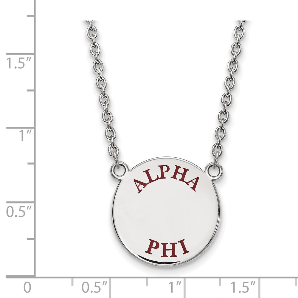 Sterling Silver Rhodium Plated Logoart Alpha Phi Sorority Text Large Color Enamel Pendant 18 Inch Necklace