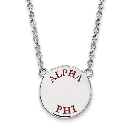 Sterling Silver Rhodium Plated Logoart Alpha Phi Sorority Text Large Color Enamel Pendant 18 Inch Necklace
