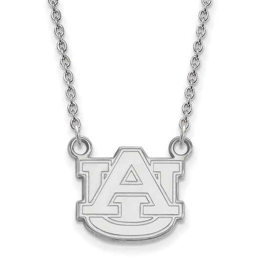 Sterling Silver Rhodium Plated Logoart Auburn University Small Pendant 18 Inch Necklace