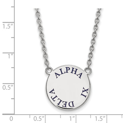 Sterling Silver Rhodium Plated Logoart Alpha Xi Delta Sorority Text Large Color Enamel Pendant 18 Inch Necklace