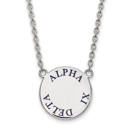 Sterling Silver Rhodium Plated Logoart Alpha Xi Delta Sorority Text Large Color Enamel Pendant 18 Inch Necklace