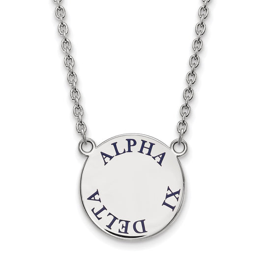 Sterling Silver Rhodium Plated Logoart Alpha Xi Delta Sorority Text Large Color Enamel Pendant 18 Inch Necklace