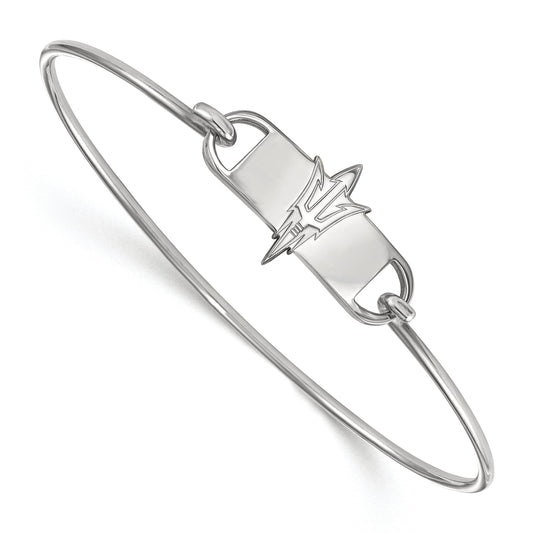 Sterling Silver Rhodium Plated Logoart Arizona State University Pitchfork Small Center 7 Inch Wire Bangle