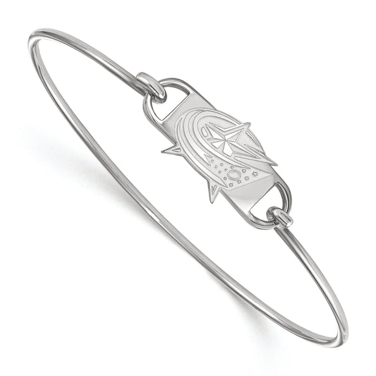 Sterling Silver Rhodium Plated Nhl Logoart Columbus Blue Jackets Small Center 7 Inch Wire Bangle
