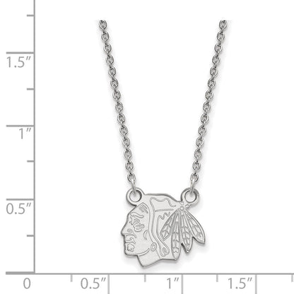 14K White Gold Nhl Logoart Chicago Blackhawks Small Pendant 18 Inch Necklace