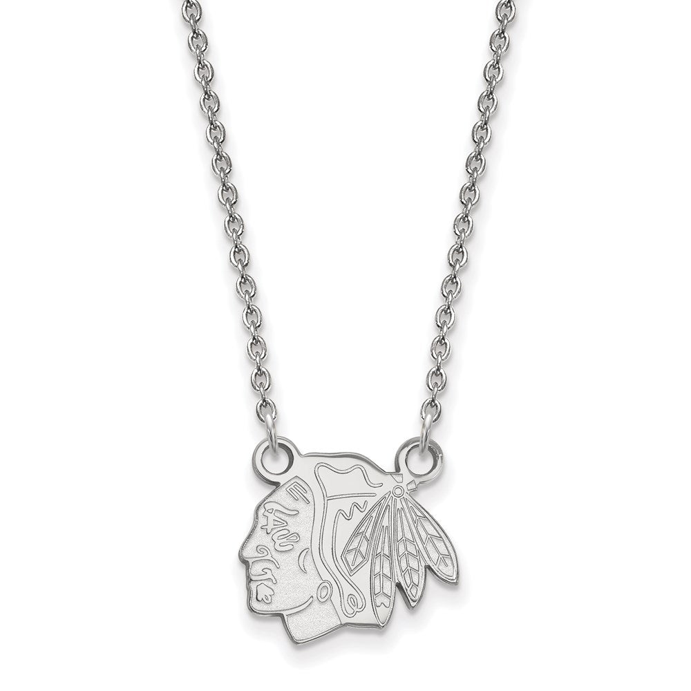 Sterling Silver Rhodium Plated Nhl Logoart Chicago Blackhawks Small Pendant 18 Inch Necklace