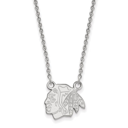 Sterling Silver Rhodium Plated Nhl Logoart Chicago Blackhawks Small Pendant 18 Inch Necklace