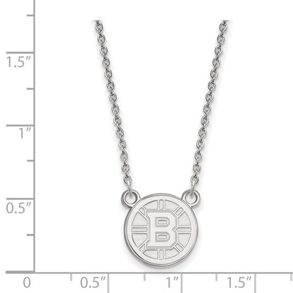 Sterling Silver Rhodium Plated Nhl Logoart Boston Bruins Small Pendant 18 Inch Necklace