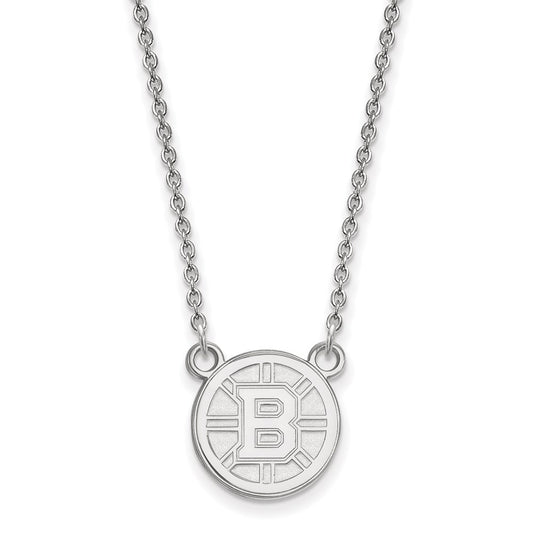 Sterling Silver Rhodium Plated Nhl Logoart Boston Bruins Small Pendant 18 Inch Necklace