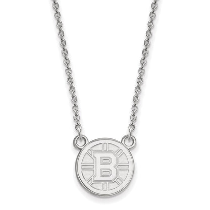 10K White Gold Nhl Logoart Boston Bruins Small Pendant 18 Inch Necklace