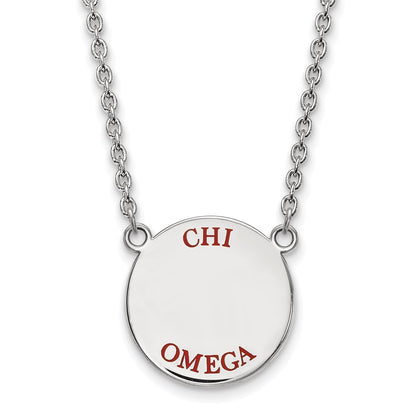 Sterling Silver Rhodium Plated Logoart Chi Omega Sorority Text Large Color Enamel Pendant 18 Inch Necklace