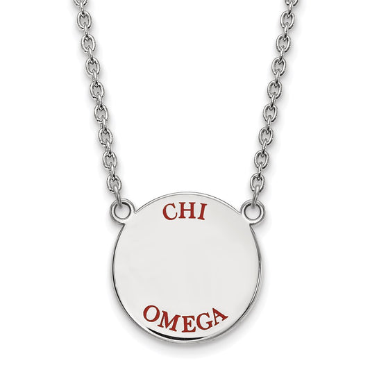 Sterling Silver Rhodium Plated Logoart Chi Omega Sorority Text Large Color Enamel Pendant 18 Inch Necklace