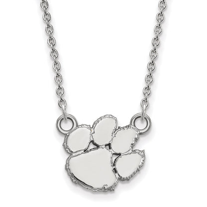 14K White Gold Logoart Clemson University Tiger Paw Small Pendant 18 Inch Necklace