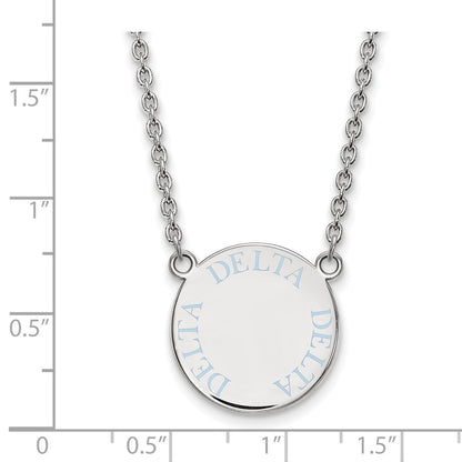 Sterling Silver Rhodium Plated Logoart Delta Sorority Text Large Color Enamel Pendant 18 Inch Necklace