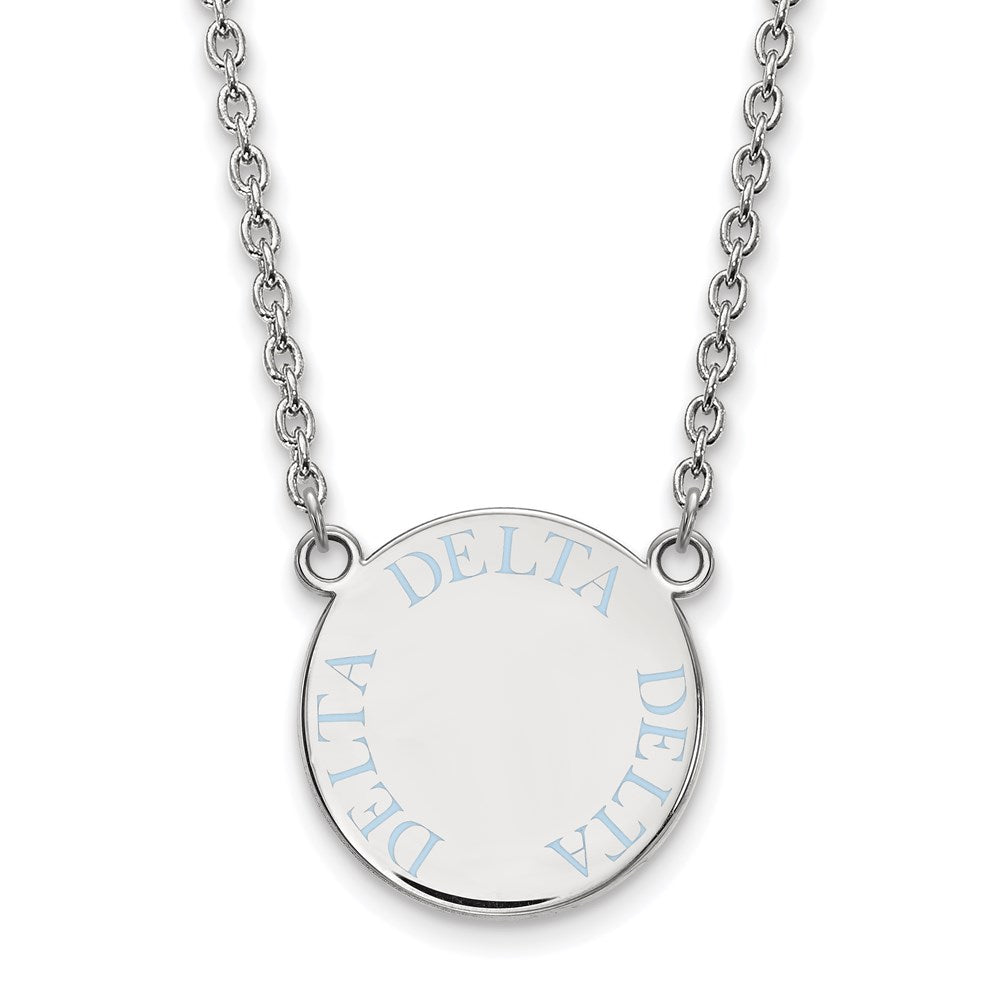 Sterling Silver Rhodium Plated Logoart Delta Sorority Text Large Color Enamel Pendant 18 Inch Necklace