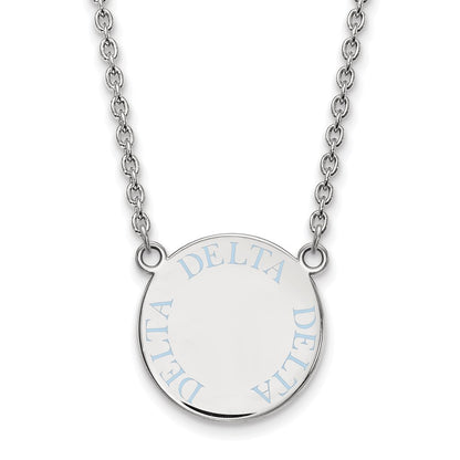 Sterling Silver Rhodium Plated Logoart Delta Sorority Text Large Color Enamel Pendant 18 Inch Necklace