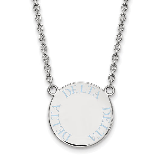 Sterling Silver Rhodium Plated Logoart Delta Sorority Text Large Color Enamel Pendant 18 Inch Necklace