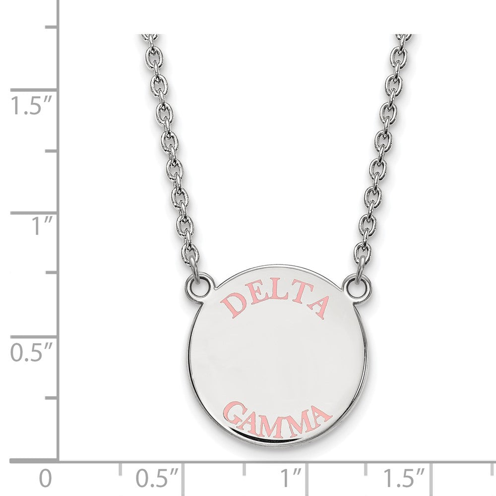 Sterling Silver Rhodium Plated Logoart Delta Gamma Sorority Text Large Color Enamel Pendant 18 Inch Necklace