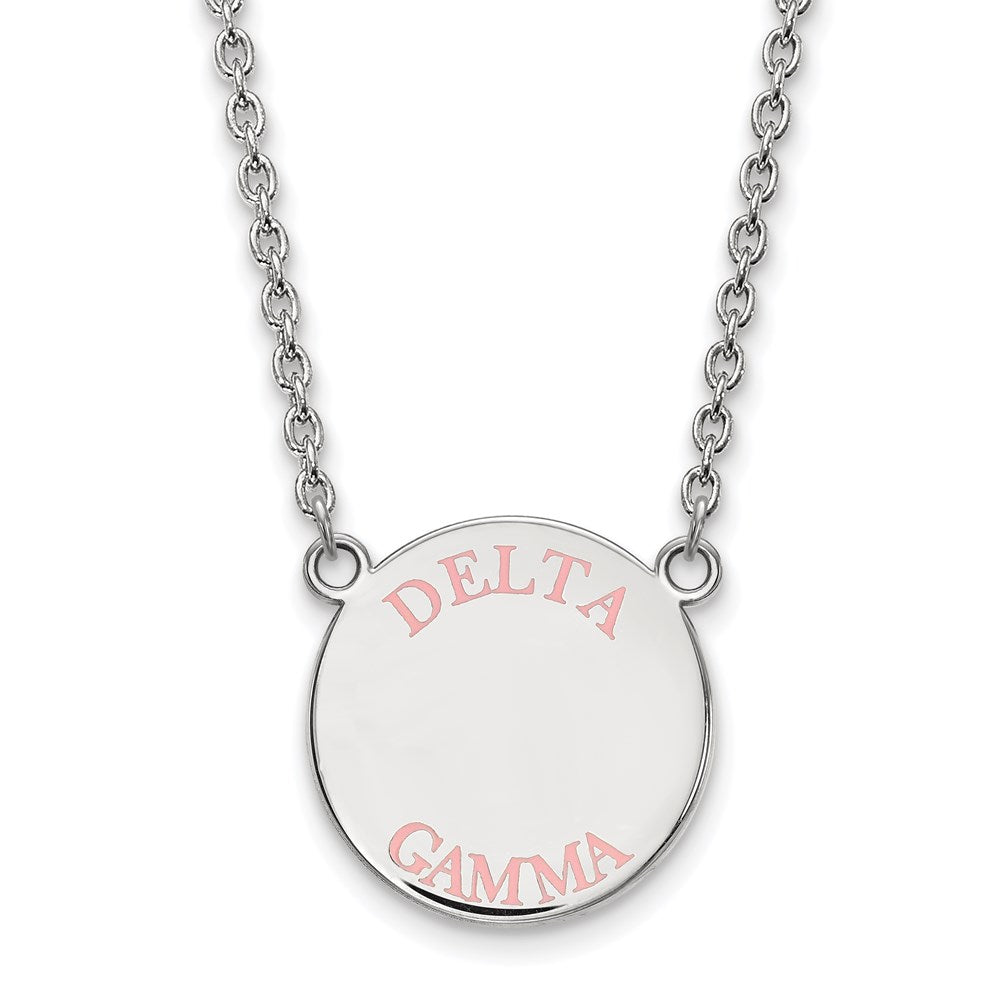 Sterling Silver Rhodium Plated Logoart Delta Gamma Sorority Text Large Color Enamel Pendant 18 Inch Necklace
