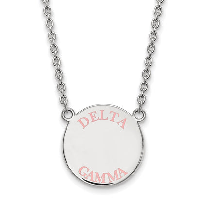 Sterling Silver Rhodium Plated Logoart Delta Gamma Sorority Text Large Color Enamel Pendant 18 Inch Necklace