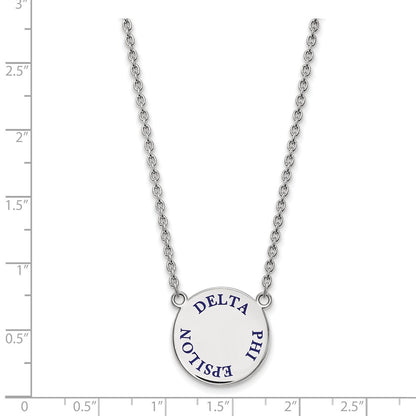 Sterling Silver Rhodium Plated Logoart Delta Phi Epsilon Sorority Text Large Color Enamel Pendant 18 Inch Necklace