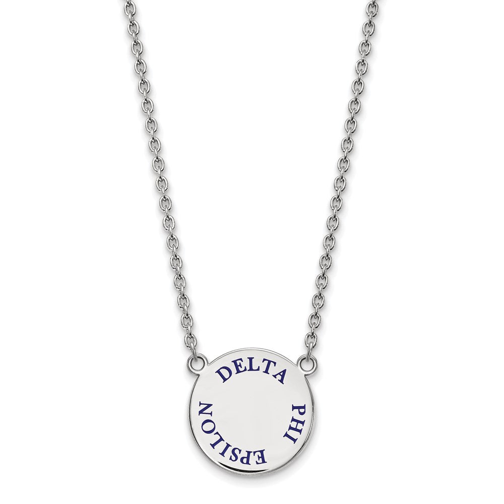 Sterling Silver Rhodium Plated Logoart Delta Phi Epsilon Sorority Text Large Color Enamel Pendant 18 Inch Necklace
