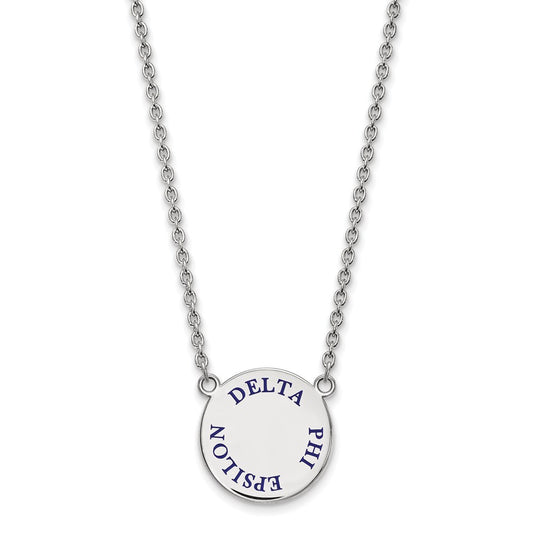 Sterling Silver Rhodium Plated Logoart Delta Phi Epsilon Sorority Text Large Color Enamel Pendant 18 Inch Necklace