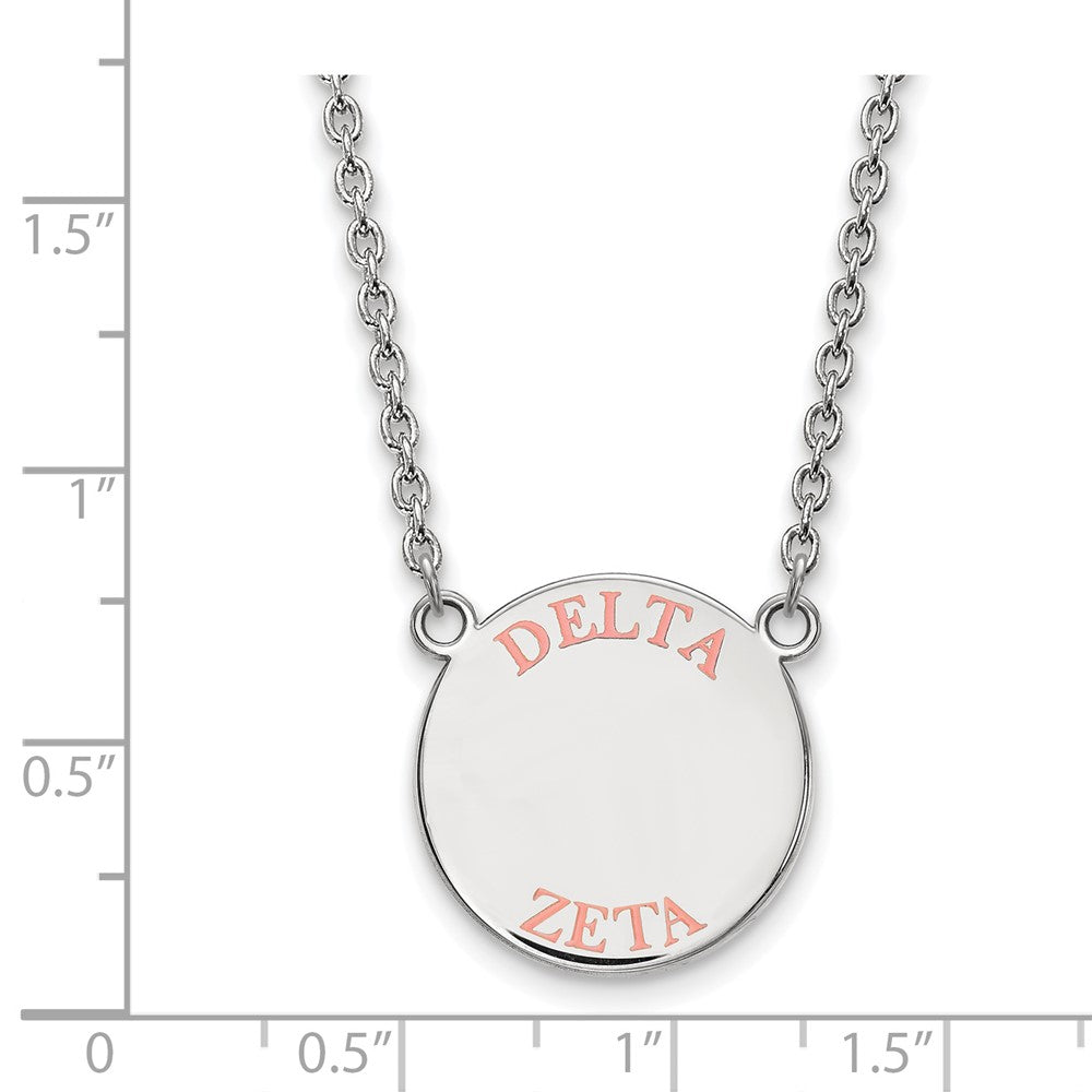 Sterling Silver Rhodium Plated Logoart Delta Zeta Sorority Text Large Color Enamel Pendant 18 Inch Necklace