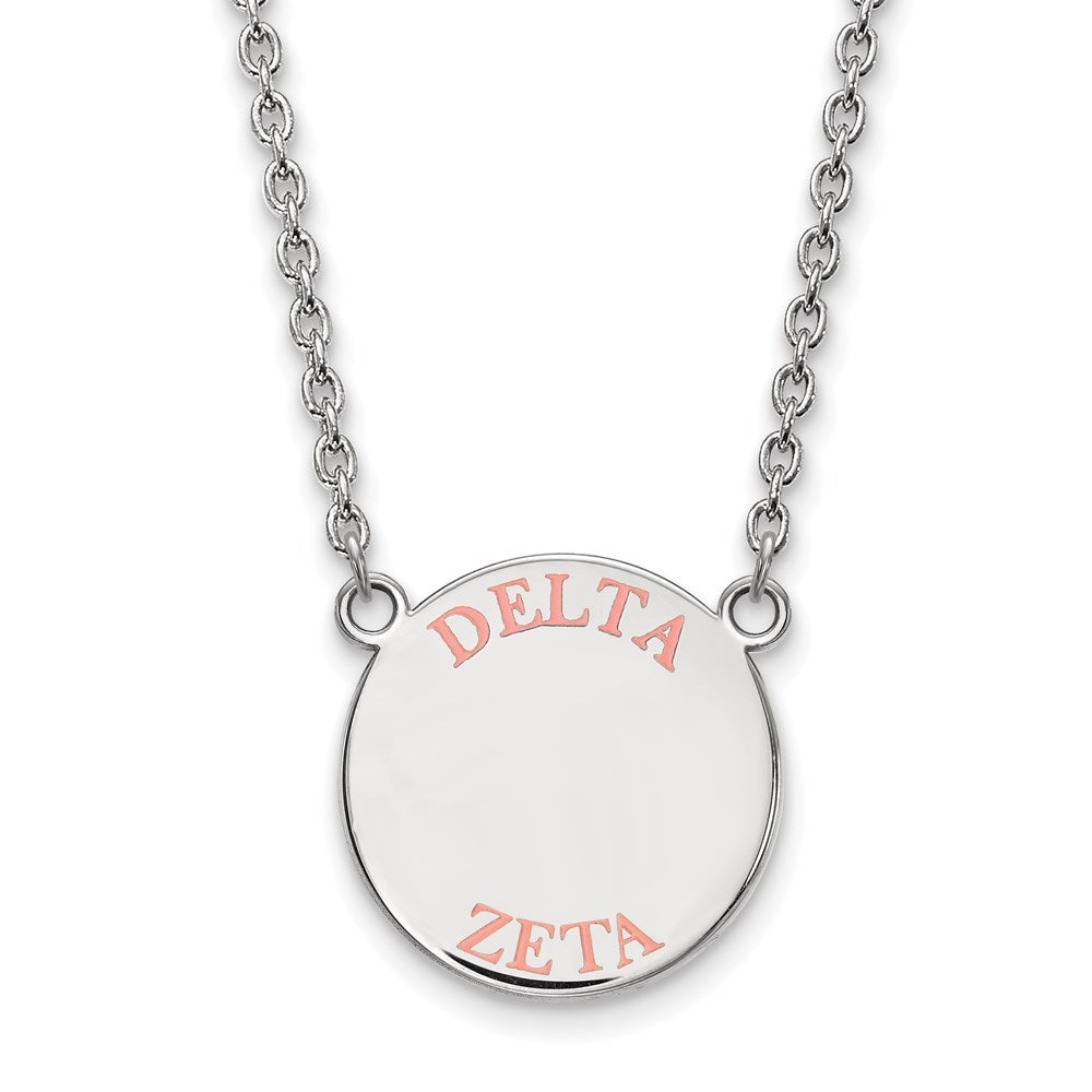 Sterling Silver Rhodium Plated Logoart Delta Zeta Sorority Text Large Color Enamel Pendant 18 Inch Necklace