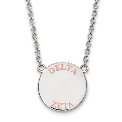 Sterling Silver Rhodium Plated Logoart Delta Zeta Sorority Text Large Color Enamel Pendant 18 Inch Necklace