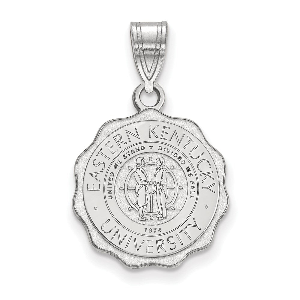 Sterling Silver Rhodium Plated Logoart Eastern Kentucky University Medium Crest Pendant