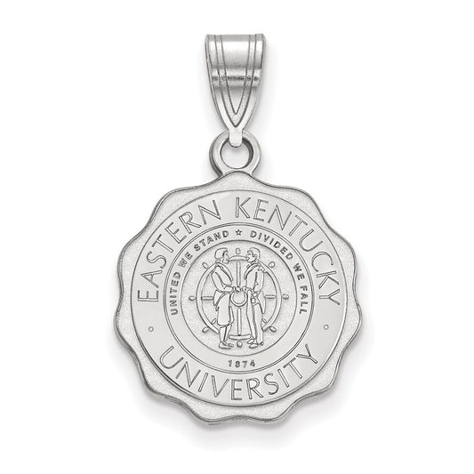 Sterling Silver Rhodium Plated Logoart Eastern Kentucky University Medium Crest Pendant