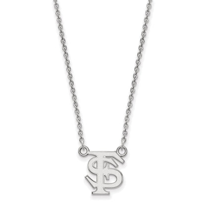 Sterling Silver Rhodium Plated Logoart Florida State University F S Small Pendant 18 Inch Necklace