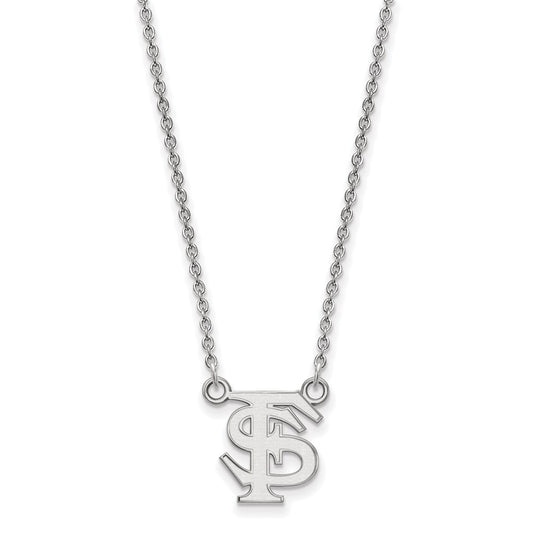Sterling Silver Rhodium Plated Logoart Florida State University F S Small Pendant 18 Inch Necklace
