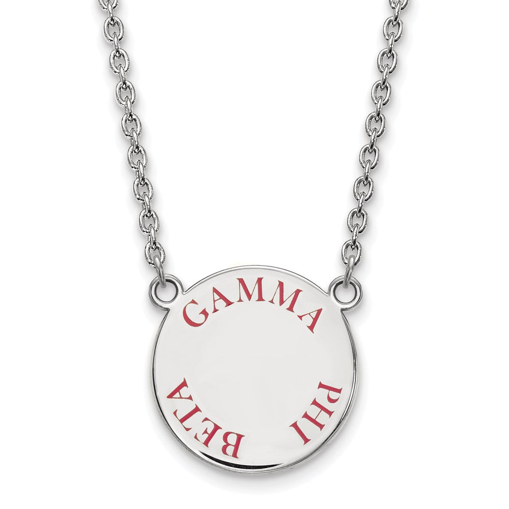 Sterling Silver Rhodium Plated Logoart Gamma Phi Beta Sorority Text Large Color Enamel Pendant 18 Inch Necklace