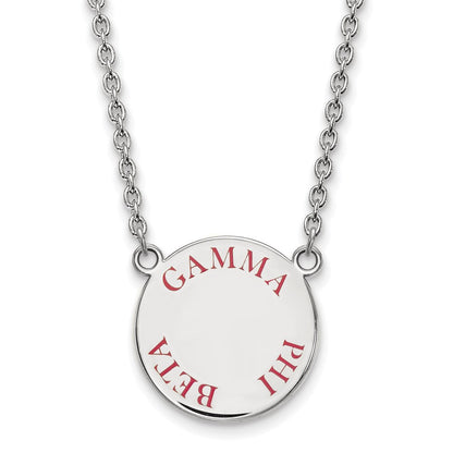 Sterling Silver Rhodium Plated Logoart Gamma Phi Beta Sorority Text Large Color Enamel Pendant 18 Inch Necklace
