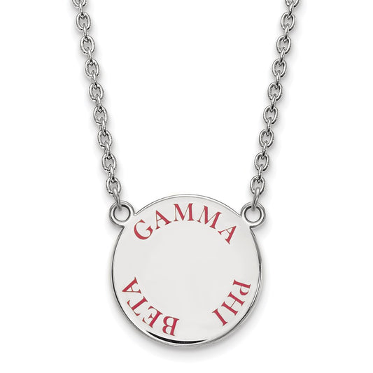 Sterling Silver Rhodium Plated Logoart Gamma Phi Beta Sorority Text Large Color Enamel Pendant 18 Inch Necklace