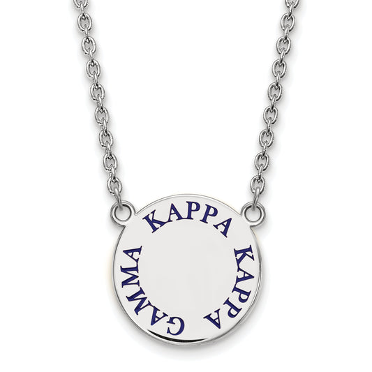 Sterling Silver Rhodium Plated Logoart Kappa Gamma Sorority Text Large Color Enamel Pendant 18 Inch Necklace