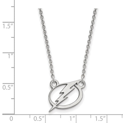 Sterling Silver Rhodium Plated Nhl Logoart Tampa Bay Lightning Small Pendant 18 Inch Necklace