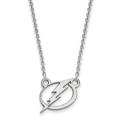 Sterling Silver Rhodium Plated Nhl Logoart Tampa Bay Lightning Small Pendant 18 Inch Necklace