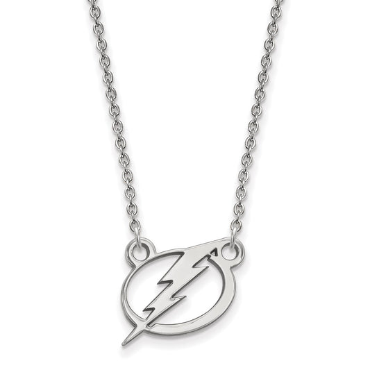Sterling Silver Rhodium Plated Nhl Logoart Tampa Bay Lightning Small Pendant 18 Inch Necklace