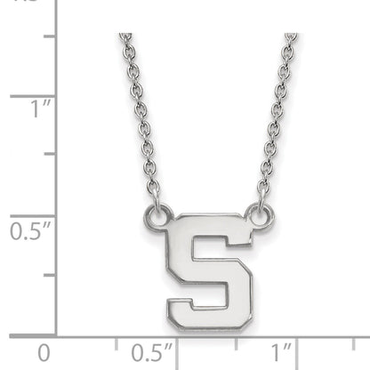 Sterling Silver Rhodium Plated Logoart Michigan State University Letter S Small Pendant 18 Inch Necklace